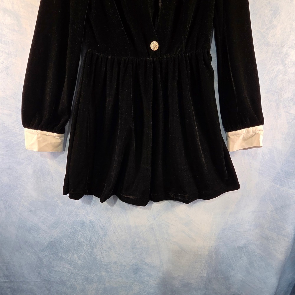 Nasty Gal Womens Black Velvet Mini Dress White Contrast Collar Cuffs Size M - Picture 3 of 11